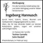 Danksagung Ingeborg Hannusch