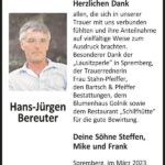 Danksagung Hans-Jürgen Bereuter