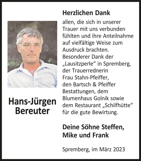 Danksagung Hans-Jürgen Bereuter