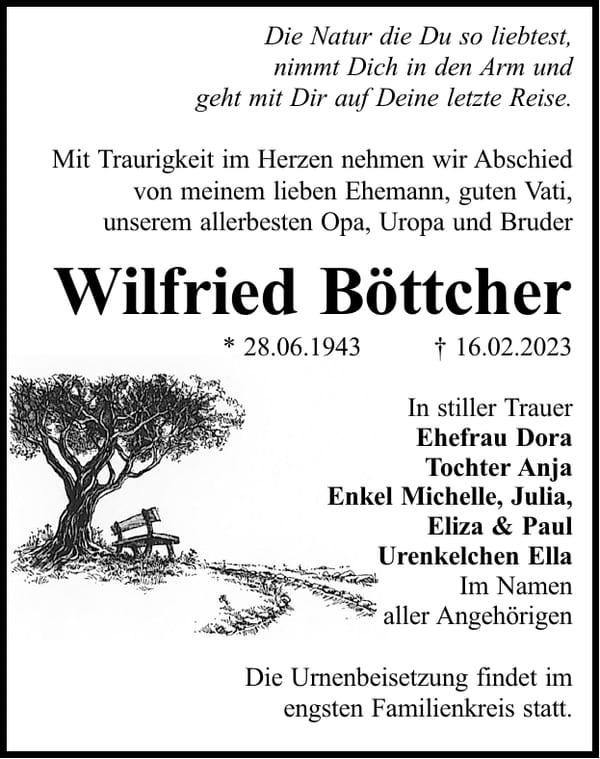 Traueranzeige Wilfried Böttcher