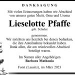 Danksagung Lieselotte Pfaffe, geb. Schulze