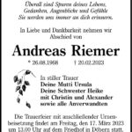 Traueranzeige Andreas Riemer
