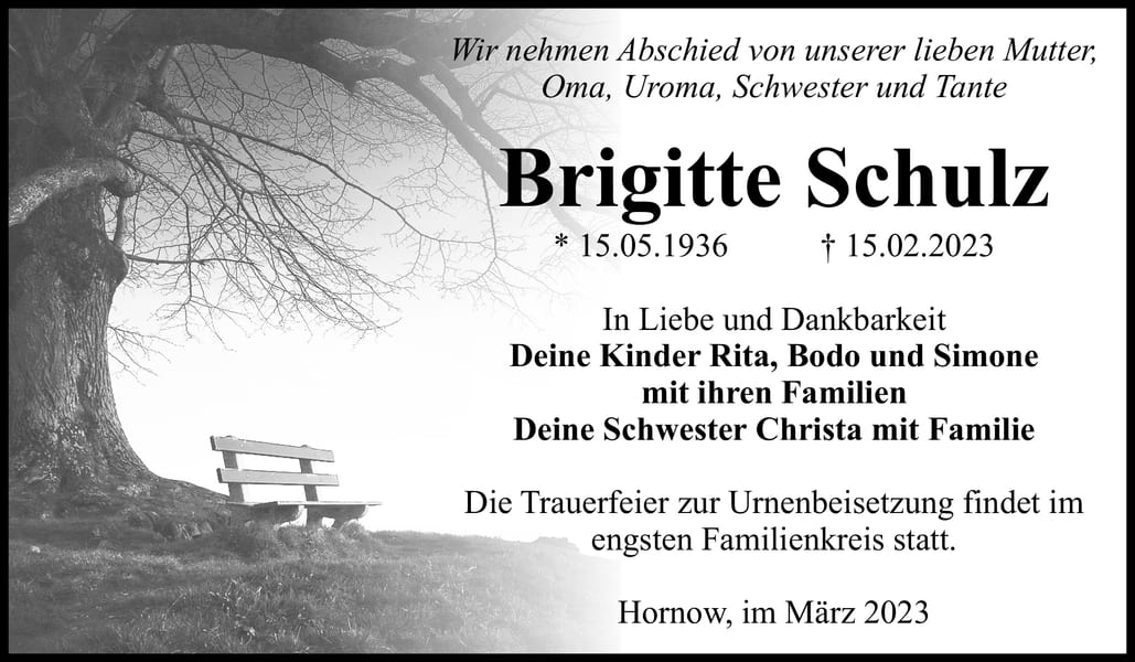 Traueranzeige Brigitte Schulz