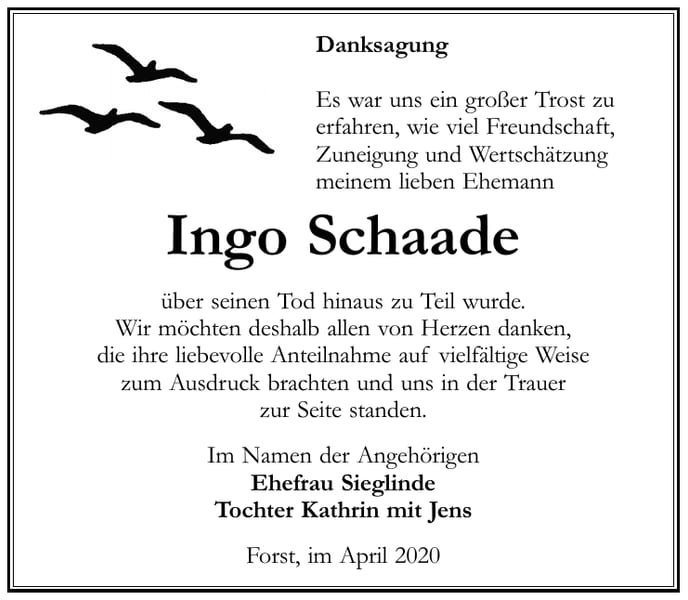 Danksagung Ingo Schaade