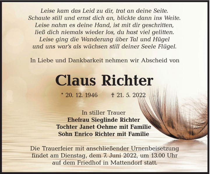Traueranzeige Claus Richter