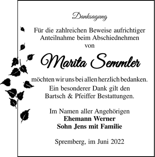 Danksagung Marita Semmler