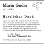 Danksagung Maria Guder, geb. Heller