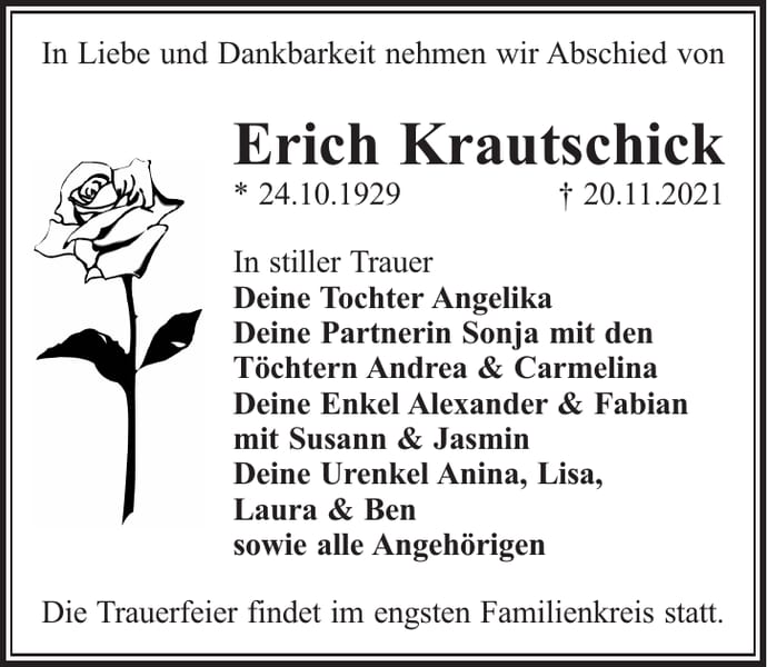 Traueranzeige Erich Krautschick