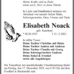 Traueranzeige Elisabeth Noack, geb. Kaschner