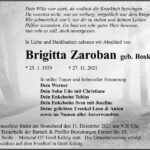 Traueranzeige Brigitta Zaroban, geb. Boske