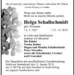 Traueranzeige Helga Schallschmidt, geb. Neumann