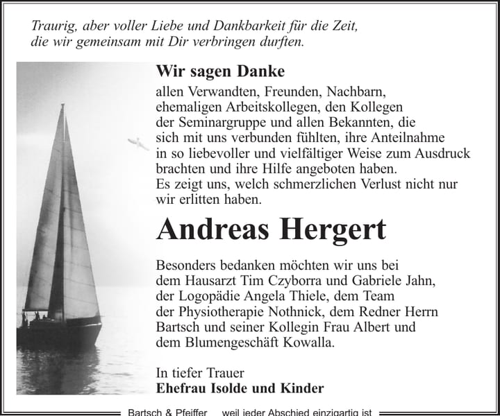 Danksagung Andreas Hergert