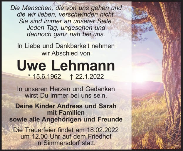Traueranzeige Uwe Lehmann