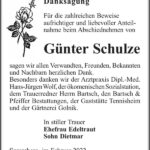 Danksagung Günter Schulze