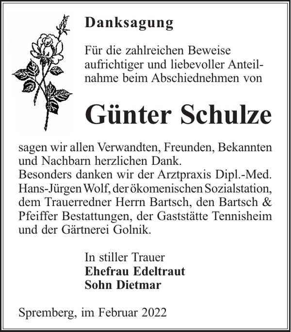 Danksagung Günter Schulze