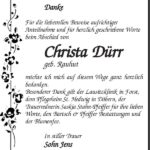Danksagung Christa Dürr, geb. Rauhut