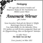 Danksagung Annemarie Werner, geb. Fechner