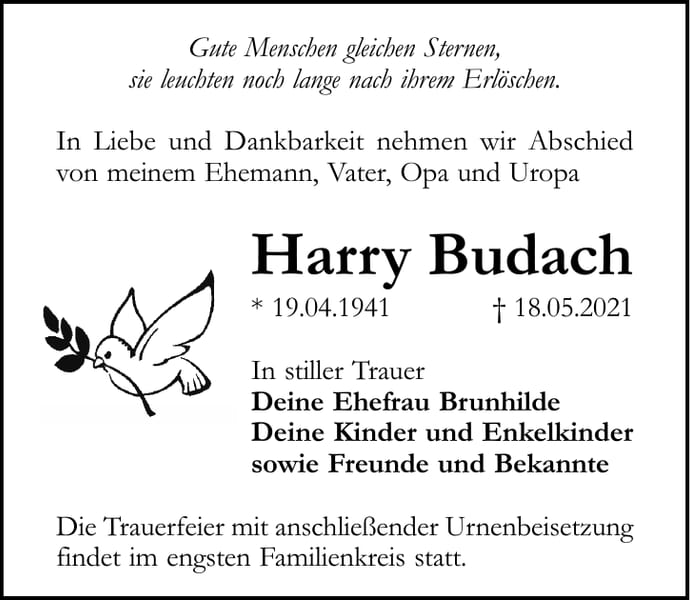 Traueranzeige Harry Budach