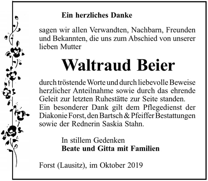 Danksagung Waltraud Beier