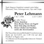 Traueranzeige Peter Lehmann