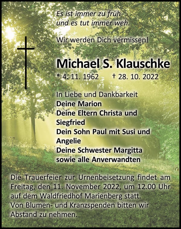 Traueranzeige Michael S. Klauschke