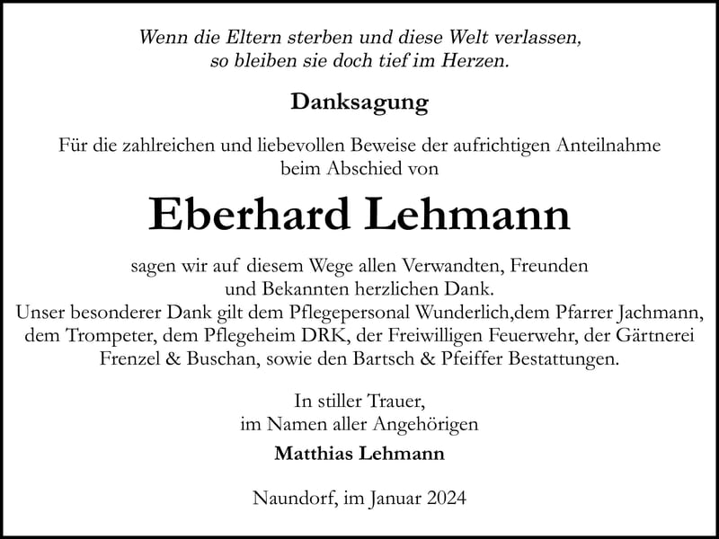 Danksagung Eberhard Lehmann