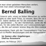 Traueranzeige Bernd Balling