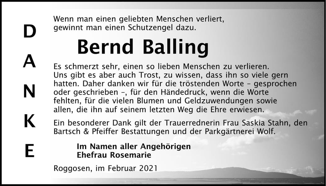 Traueranzeige Bernd Balling