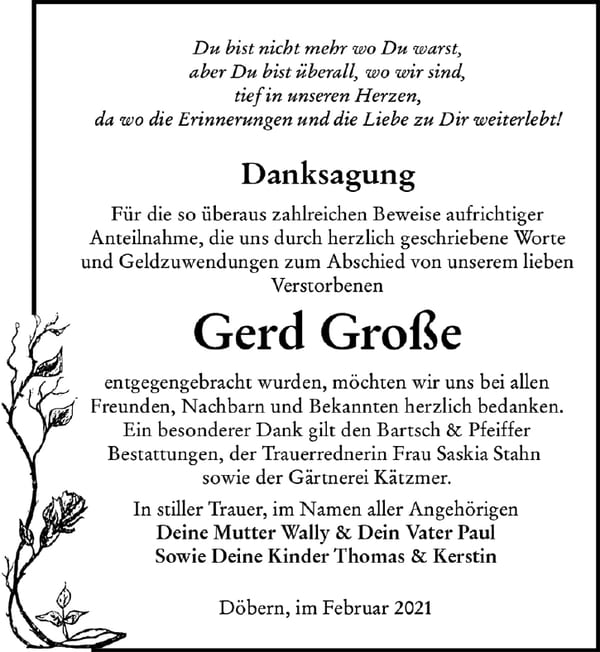 Danksagung Gerd Große