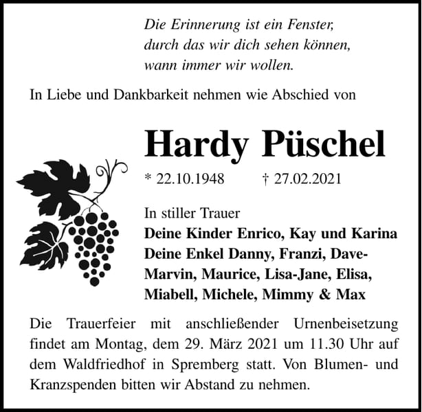 Traueranzeige Hardy Püschel