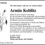 Danksagung Armin Koblitz