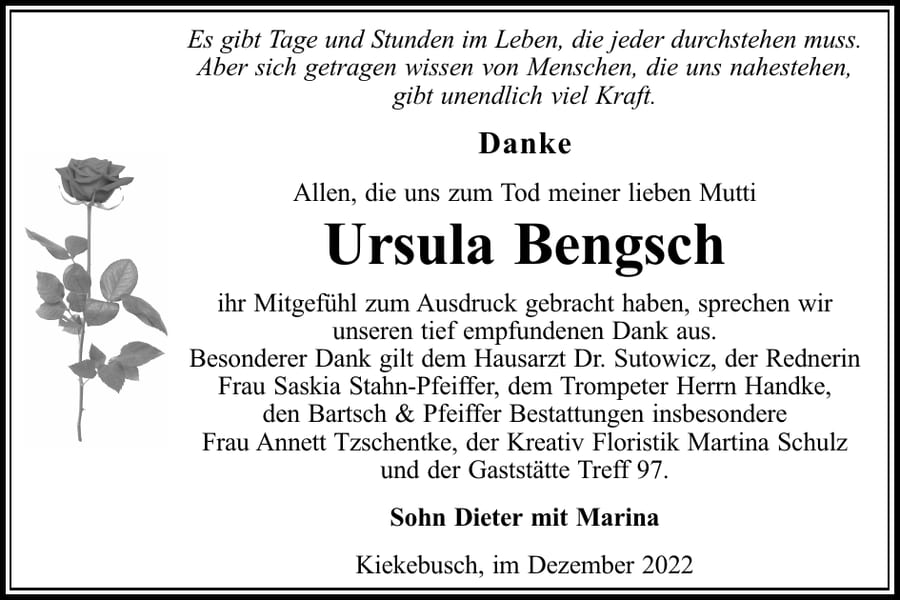 Danksagung Ursula Bengsch