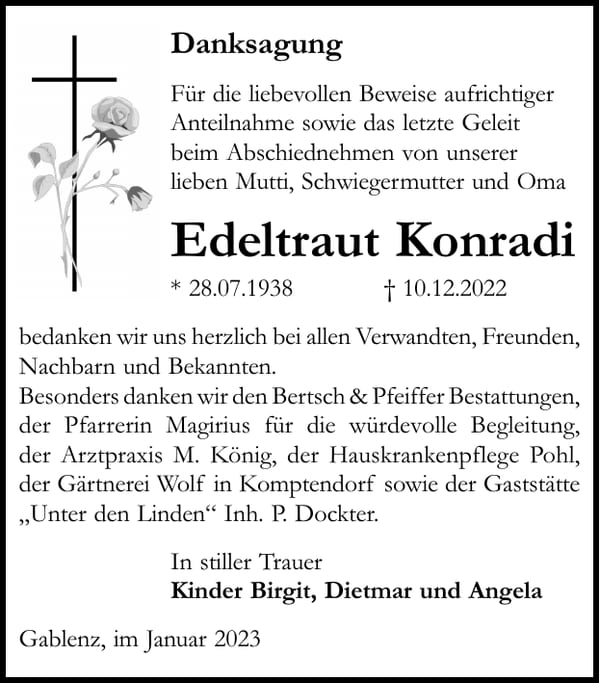 Danksagung Edeltraut Konradi