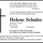Traueranzeige Helene Schulze, geb. Gewies
