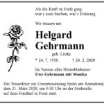 Traueranzeige Helgard Gehrmann, geb. Litzke