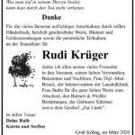 Danksagung Rudi Krüger