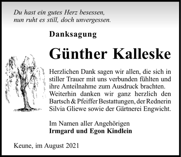 Danksagung Günther Kalleske