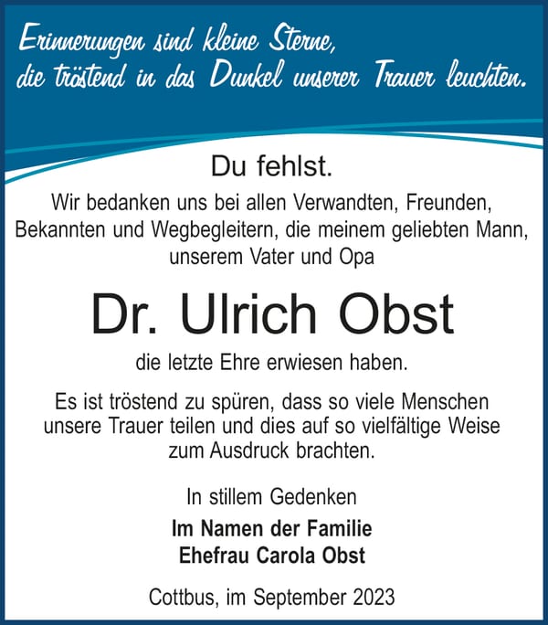 Danksagung Dr. Ulrich Obst