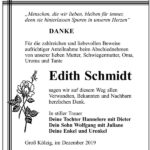 Traueranzeige Edith Schmidt