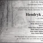 Traueranzeige Hendryk Junge