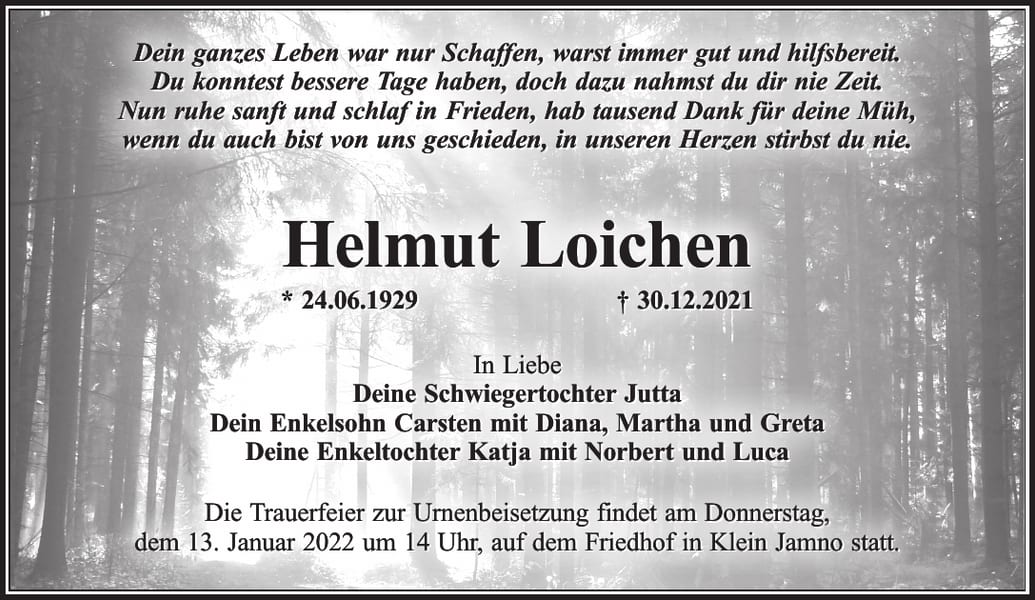 Traueranzeige Helmut Loichen