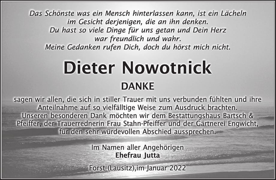 Danksagung Dieter Nowotnick