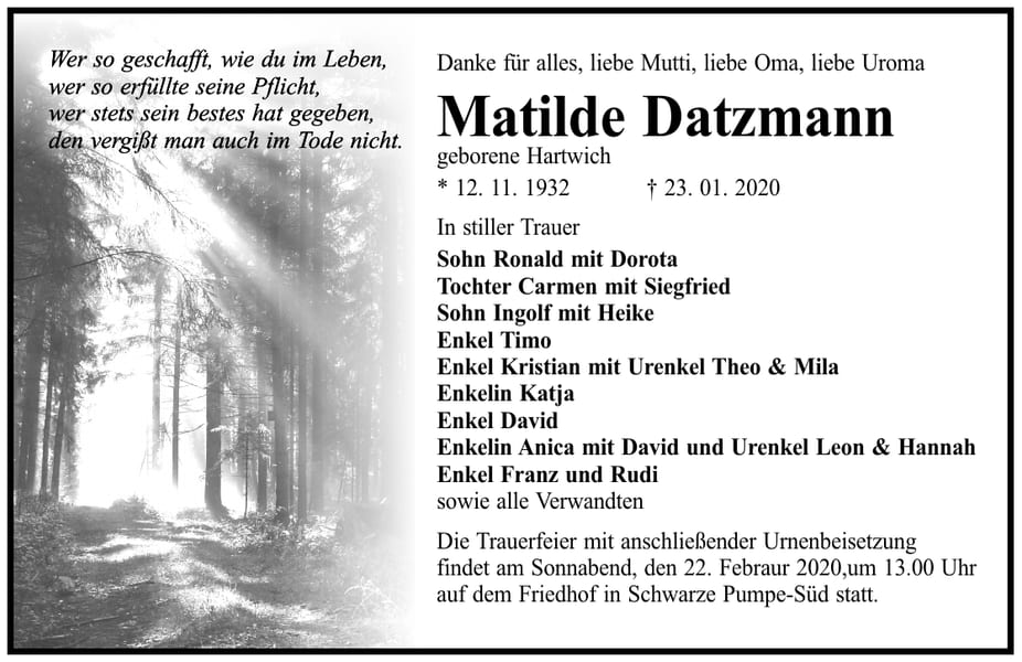 Danksagung Matilde Datzmann