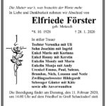 Traueranzeige Elfriede Förster, geb. Metasch