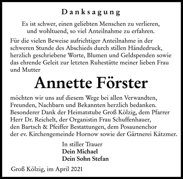 Danksagung Annette Förster