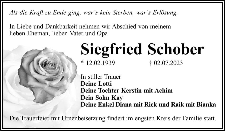 Traueranzeige Siegfried Schober