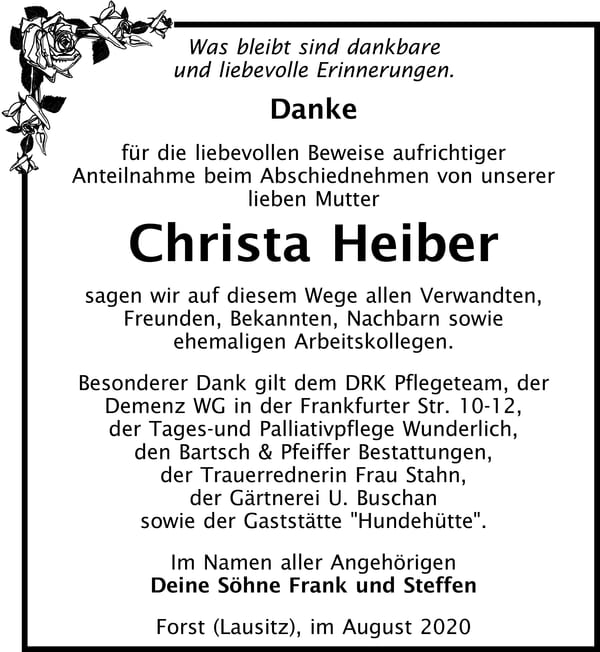 Danksagung Christa Heiber