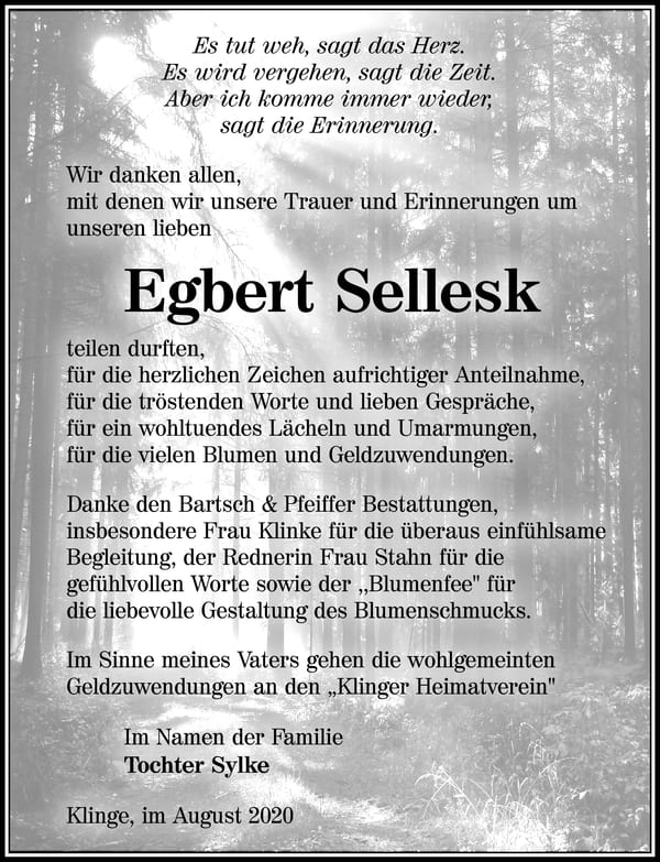 Danksagung Egbert Sellesk