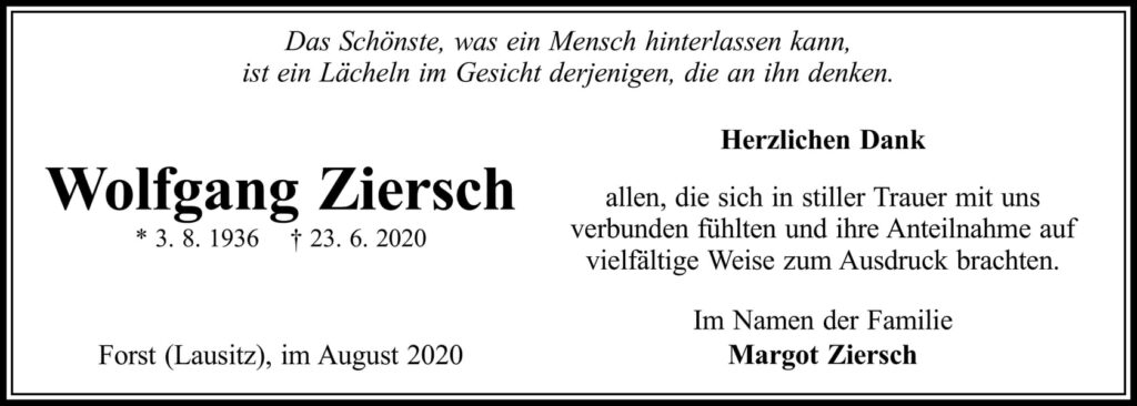 Danksagung Wolfgang Ziersch