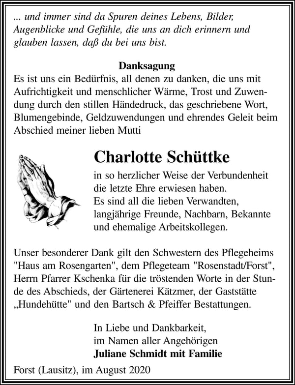 Danksagung Charlotte Schüttke